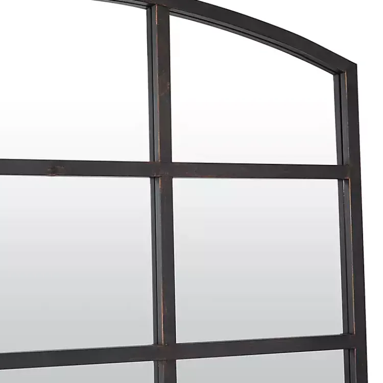 Kirklands Home Decorative Mirrors|Distressed Metal Windowpane Arched Mirror Black