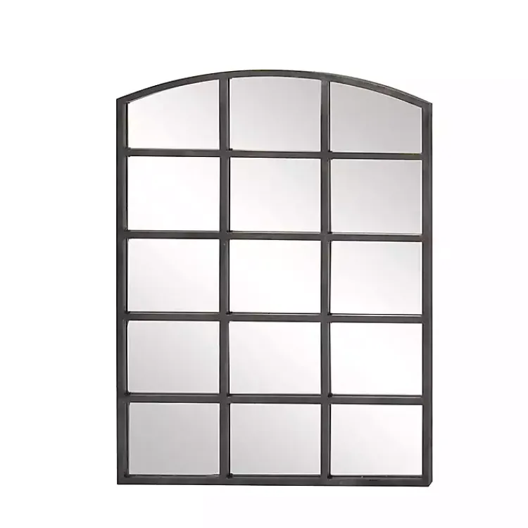 Kirklands Home Decorative Mirrors|Distressed Metal Windowpane Arched Mirror Black
