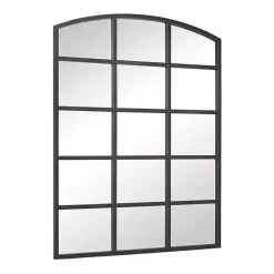 Kirklands Home Decorative Mirrors|Distressed Metal Windowpane Arched Mirror Black