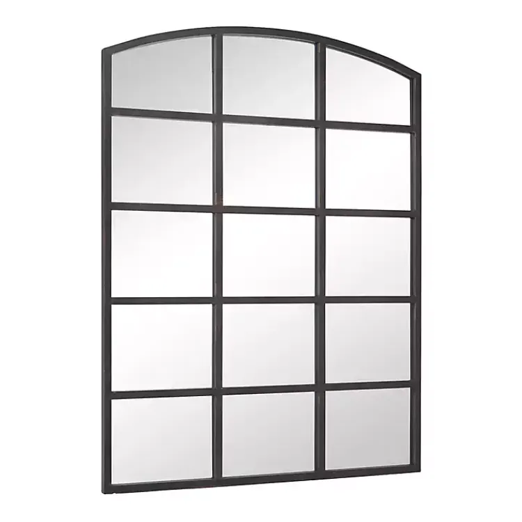 Kirklands Home Decorative Mirrors|Distressed Metal Windowpane Arched Mirror Black