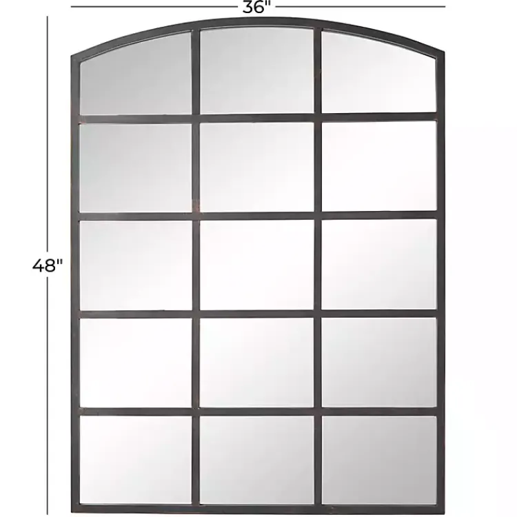 Kirklands Home Decorative Mirrors|Distressed Metal Windowpane Arched Mirror Black