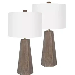 Kirklands Home Table Lamps|Distressed Brown Hexagonal Table Lamps, Set of 2 White