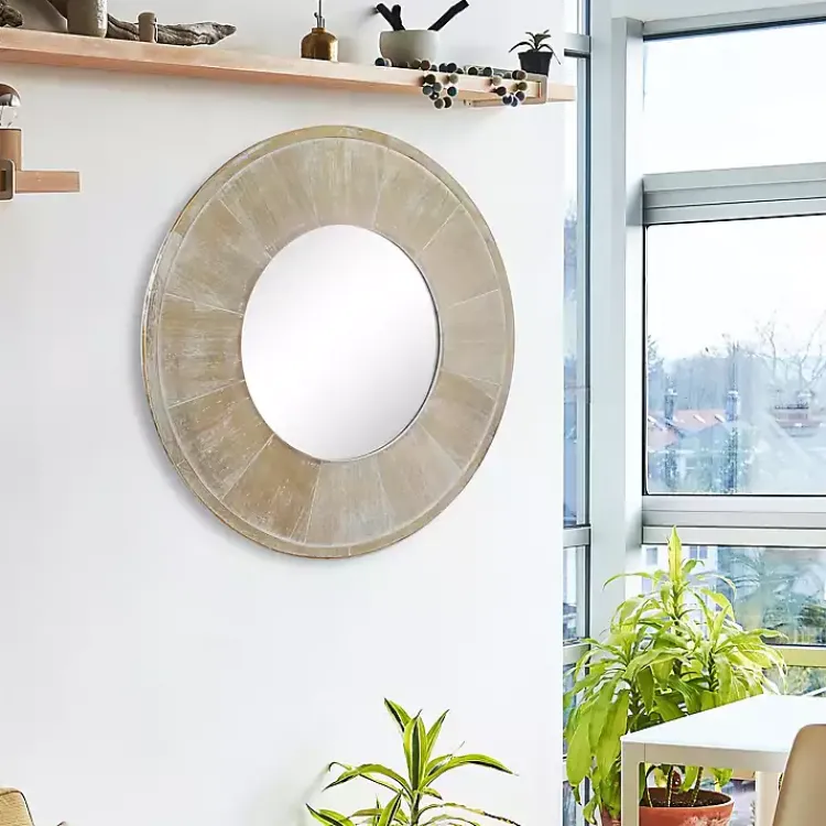 Kirklands Home Decorative Mirrors|Distressed Wood Planked Frame Wall Mirror Brown