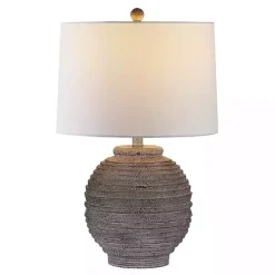 Kirklands Home Table Lamps|Distressed Charcoal Textured Resin Table Lamp White