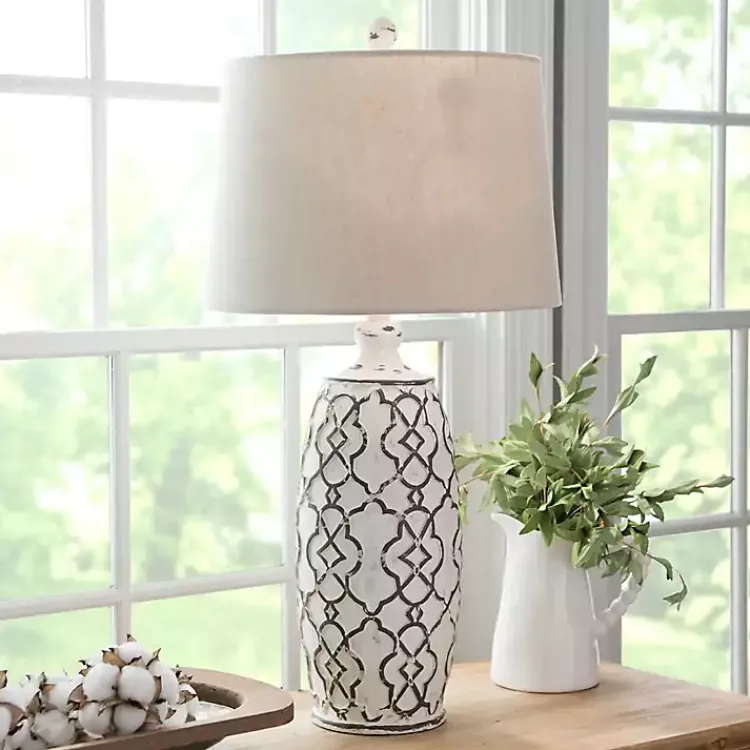 Kirklands Home Table Lamps|Distressed Cream Lilly Table Lamp Tan