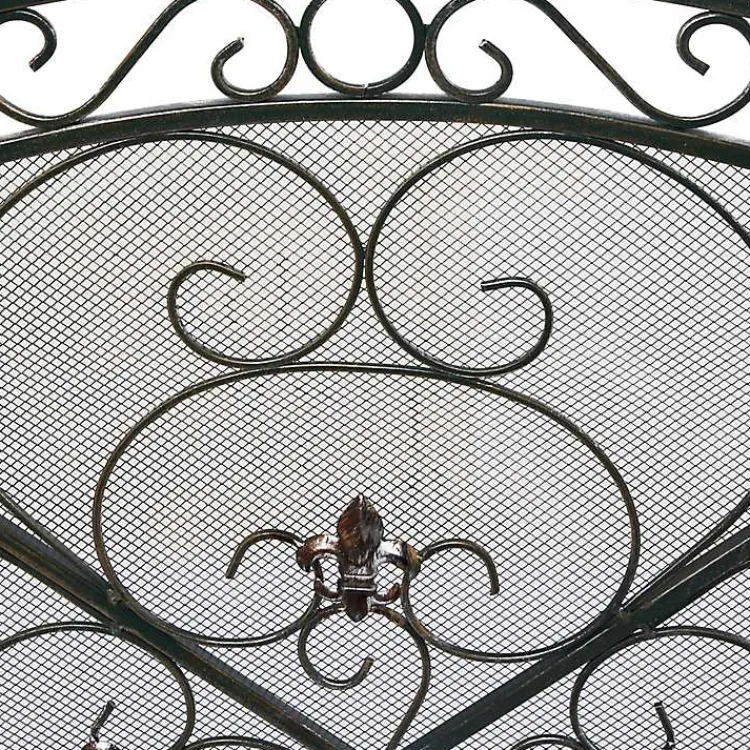 Distressed Fleur De Lis Three-Panel Fire Screen Fireplace Accessories