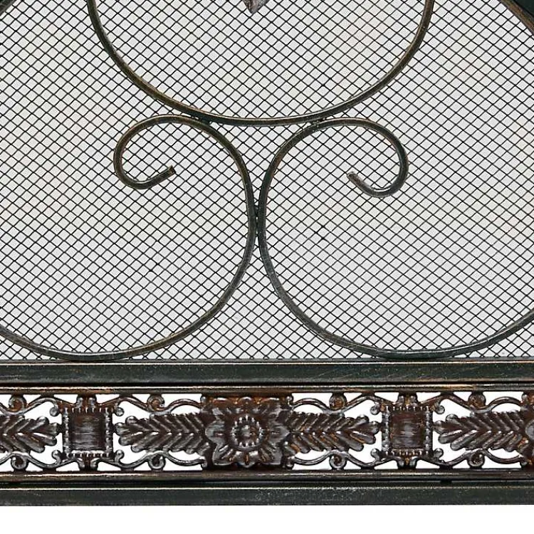 Distressed Fleur De Lis Three-Panel Fire Screen Fireplace Accessories
