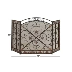 Distressed Fleur De Lis Three-Panel Fire Screen Fireplace Accessories