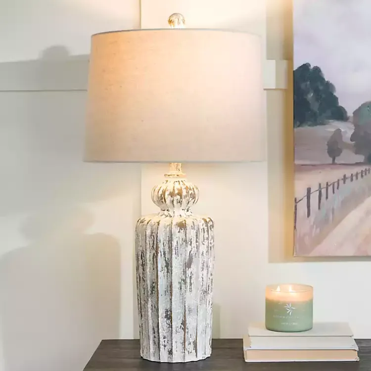 Kirklands Home Table Lamps|Distressed Fluted Tuscany Table Lamp Ivory