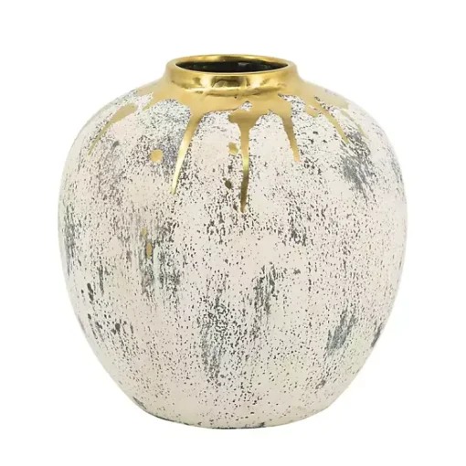 Hot Distressed Gray Vase with Gold Splatter, 10 in. Vases