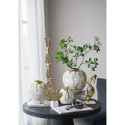 Hot Distressed Gray Vase with Gold Splatter, 10 in. Vases