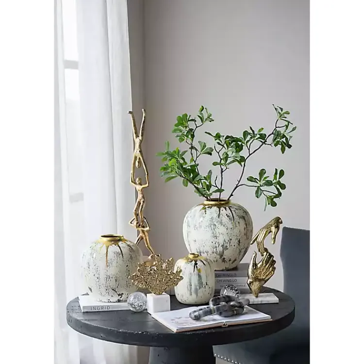 Hot Distressed Gray Vase with Gold Splatter, 10 in. Vases