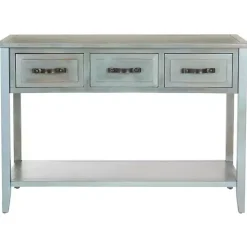 Kirklands Home Console Tables|Distressed Light 3-Drawer Console Table Blue