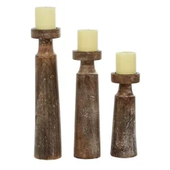 New Distressed Mocha Mango Wood Candlesticks, Set of 3 Candle Holders
