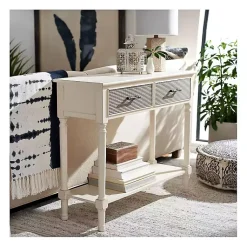 Kirklands Home Console Tables|Distressed Natural Ronan 2-Drawer Console Table White