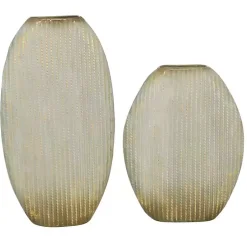 Best Distressed White and Beige Flat Vases, Set of 2 Vases