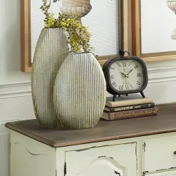 Best Distressed White and Beige Flat Vases, Set of 2 Vases