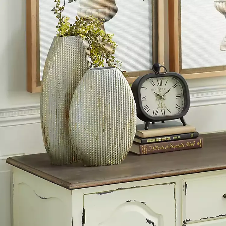 Best Distressed White and Beige Flat Vases, Set of 2 Vases