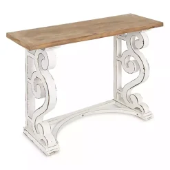 Kirklands Home Console Tables|Distressed White and Brown Wood Console Table