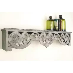Kirklands Home Shelves|Distressed White Carved Wood Wall Shelf