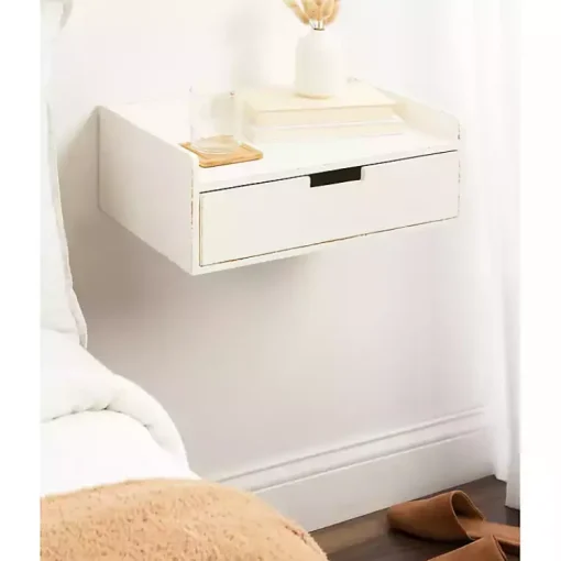 Kirklands Home Accent & End Tables|Distressed Drawer Kitt Floating Side Table White