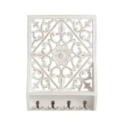 Kirklands Home Wall Storage|Distressed White Floral Carved Wall Shelf
