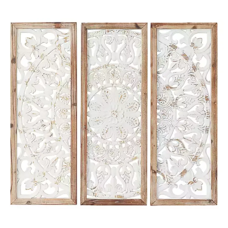 Kirklands Home Wall Plaques|Distressed White Floral Wall Plaques, Set of 3