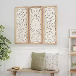 Kirklands Home Wall Plaques|Distressed White Floral Wall Plaques, Set of 3