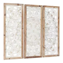 Kirklands Home Wall Plaques|Distressed White Floral Wall Plaques, Set of 3