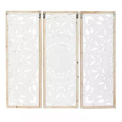 Kirklands Home Wall Plaques|Distressed White Floral Wall Plaques, Set of 3