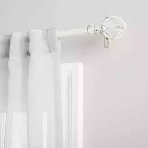 Kirklands Home Curtain Rods & Hardware|Distressed White Open Sphere Curtain Rod, 120 in.