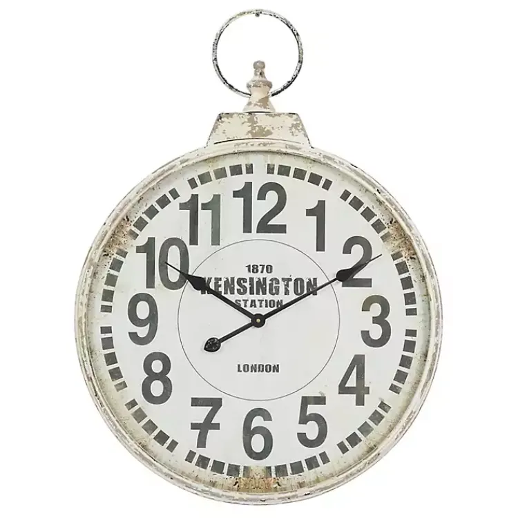 Kirklands Home Clocks|Distressed White Pocket Wall Clock