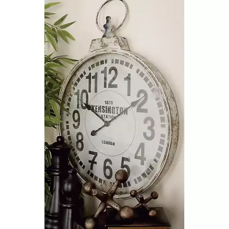 Kirklands Home Clocks|Distressed White Pocket Wall Clock