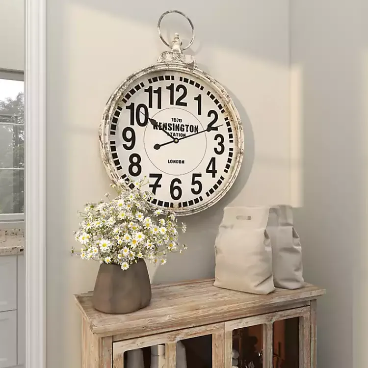 Kirklands Home Clocks|Distressed White Pocket Wall Clock