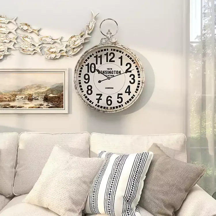 Kirklands Home Clocks|Distressed White Pocket Wall Clock