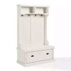 Kirklands Home Entryway Furniture|Distressed Seanan Storage Hall Tree White