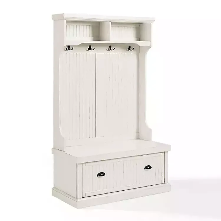 Kirklands Home Entryway Furniture|Distressed Seanan Storage Hall Tree White