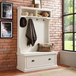 Kirklands Home Entryway Furniture|Distressed Seanan Storage Hall Tree White