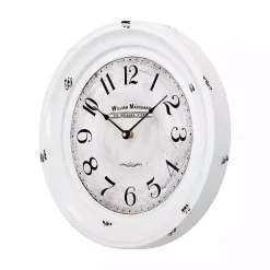 Kirklands Home Clocks|Distressed White Two Grooves Iron Frame Wall Clock