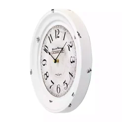 Kirklands Home Clocks|Distressed White Two Grooves Iron Frame Wall Clock