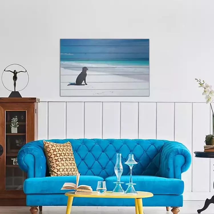 Kirklands Home Wall Plaques|Dog on Beach Slatted Wood Art Print Multi