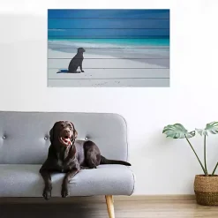 Kirklands Home Wall Plaques|Dog on Beach Slatted Wood Art Print Multi