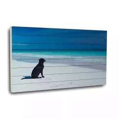Kirklands Home Wall Plaques|Dog on Beach Slatted Wood Art Print Multi