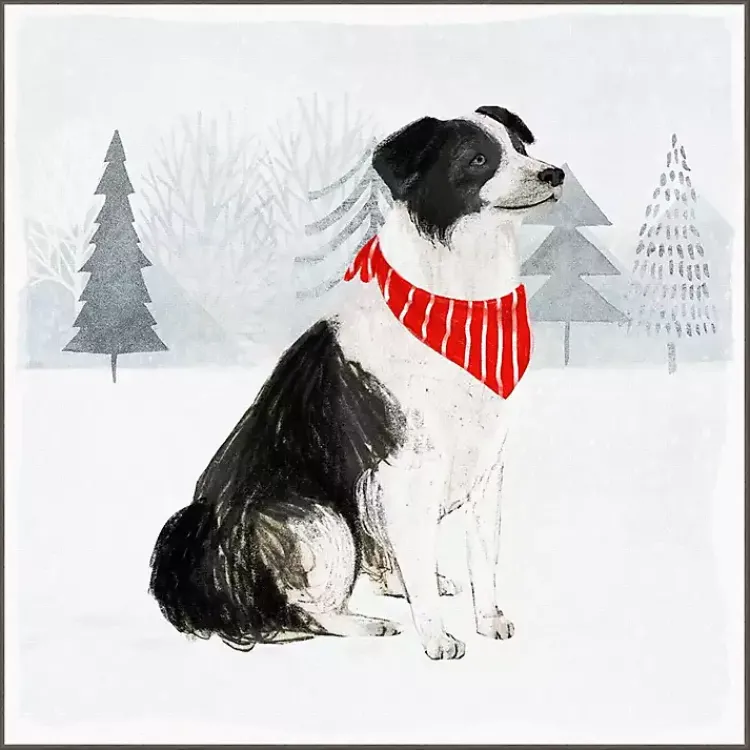 Clearance Dog with Red Bandana Christmas Canvas Wall Plaque Christmas Art & Wall Decor