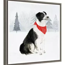 Clearance Dog with Red Bandana Christmas Canvas Wall Plaque Christmas Art & Wall Decor
