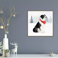 Clearance Dog with Red Bandana Christmas Canvas Wall Plaque Christmas Art & Wall Decor
