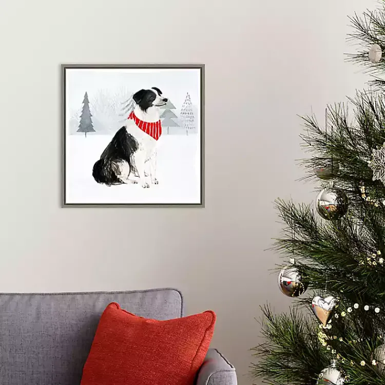 Clearance Dog with Red Bandana Christmas Canvas Wall Plaque Christmas Art & Wall Decor