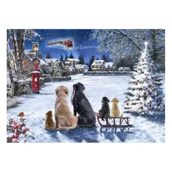 Online Dogs Watching Santa Canvas Art Print Christmas Art & Wall Decor