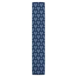 Double Blue Menorah Table Runner, 90 in. Hanukkah Decorations