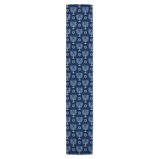 Double Blue Menorah Table Runner, 90 in. Hanukkah Decorations